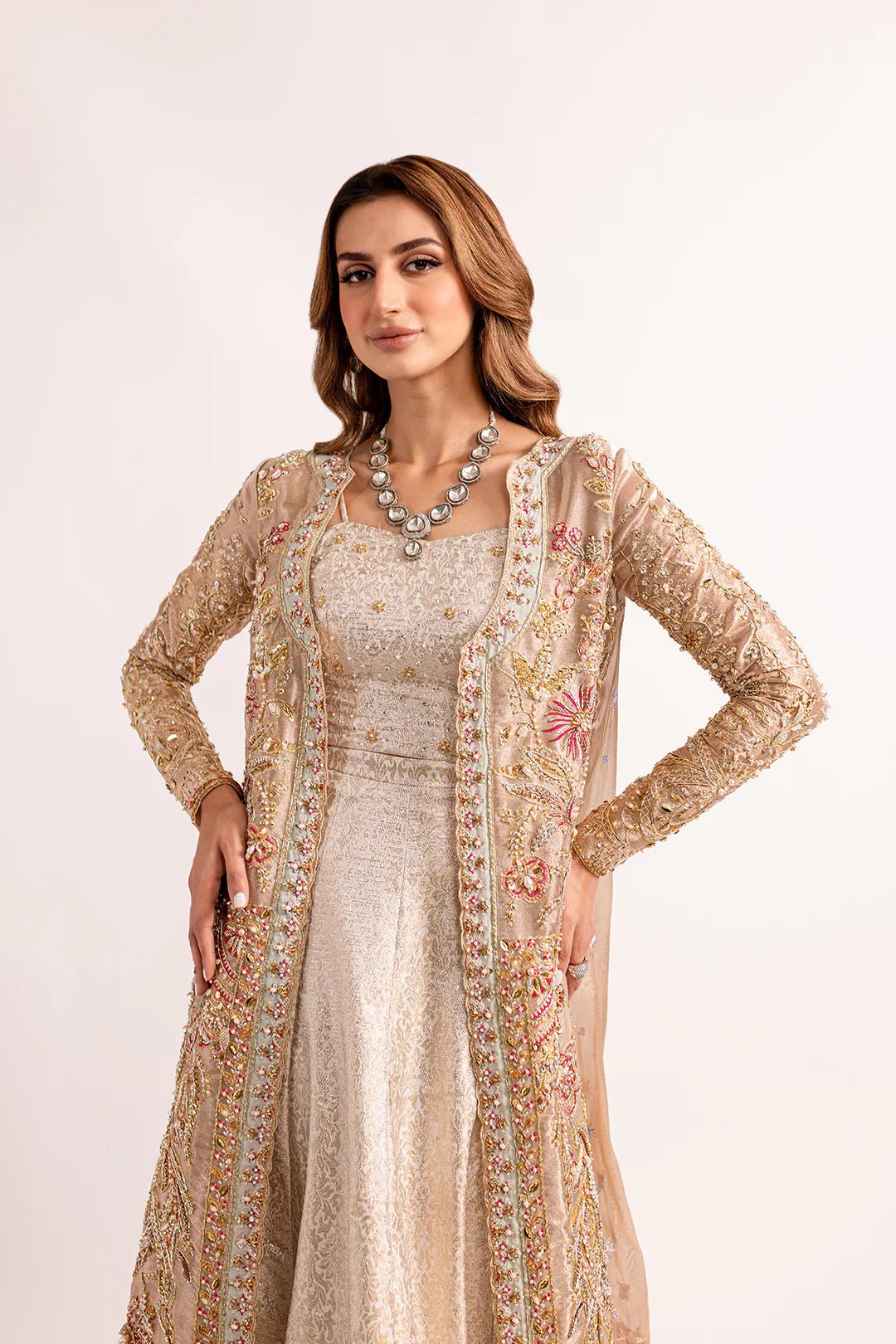 Model wearing HUMA dress from Mysie by Tahira, Zahra Luxury Pret 24 collection. Pakistani clothes online in UK.