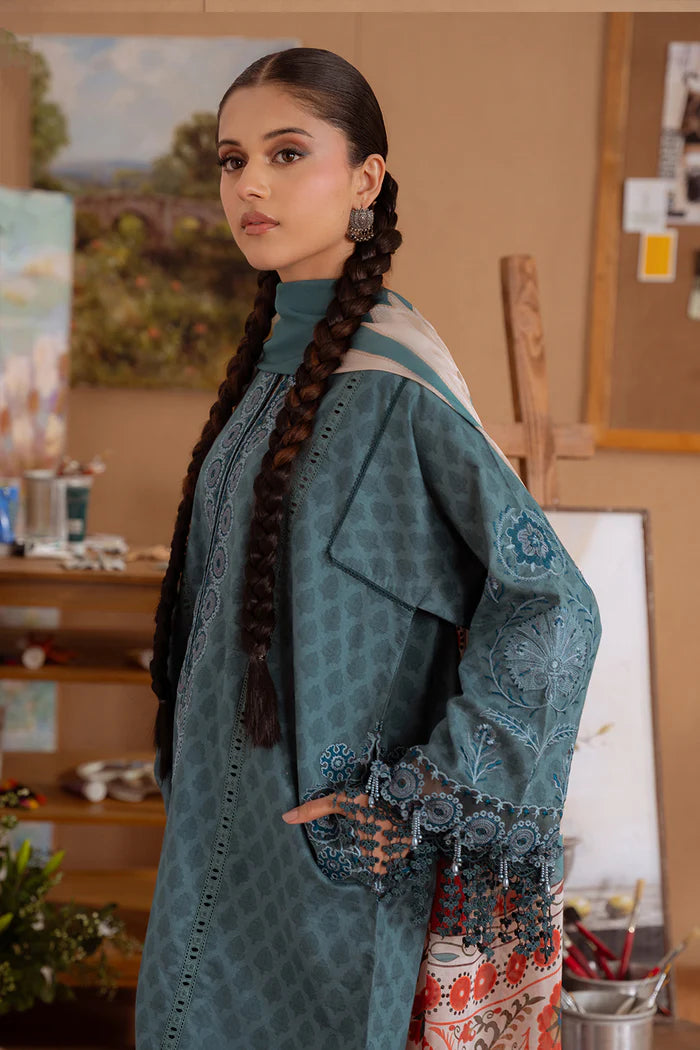Model wearing teal SEREN-B-SRL25-08 from Saira Rizwan Laneem SS/25, perfect for Pakistani luxury pret and Pakistani clothes online in UK.
