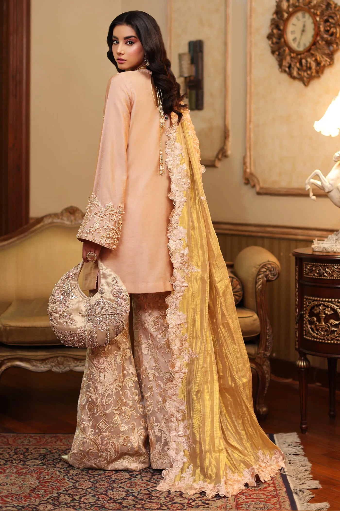 Elegant Musferah Saad CARNATION dress, Eid '24 collection, intricate embroidery, perfect for Pakistani attire in the UK.