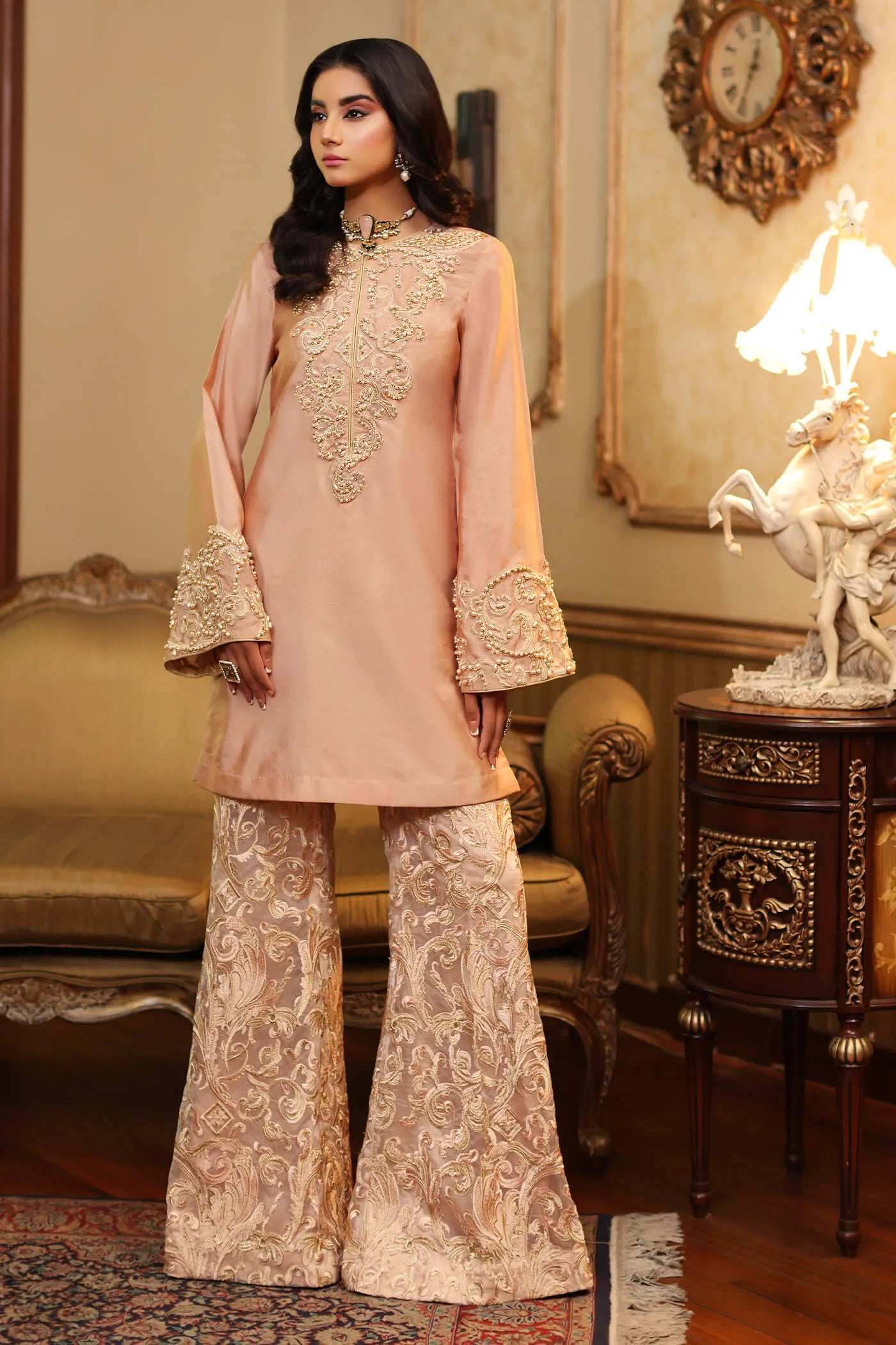 Elegant Musferah Saad CARNATION dress, Eid '24 collection, intricate embroidery, perfect for Pakistani attire in the UK.