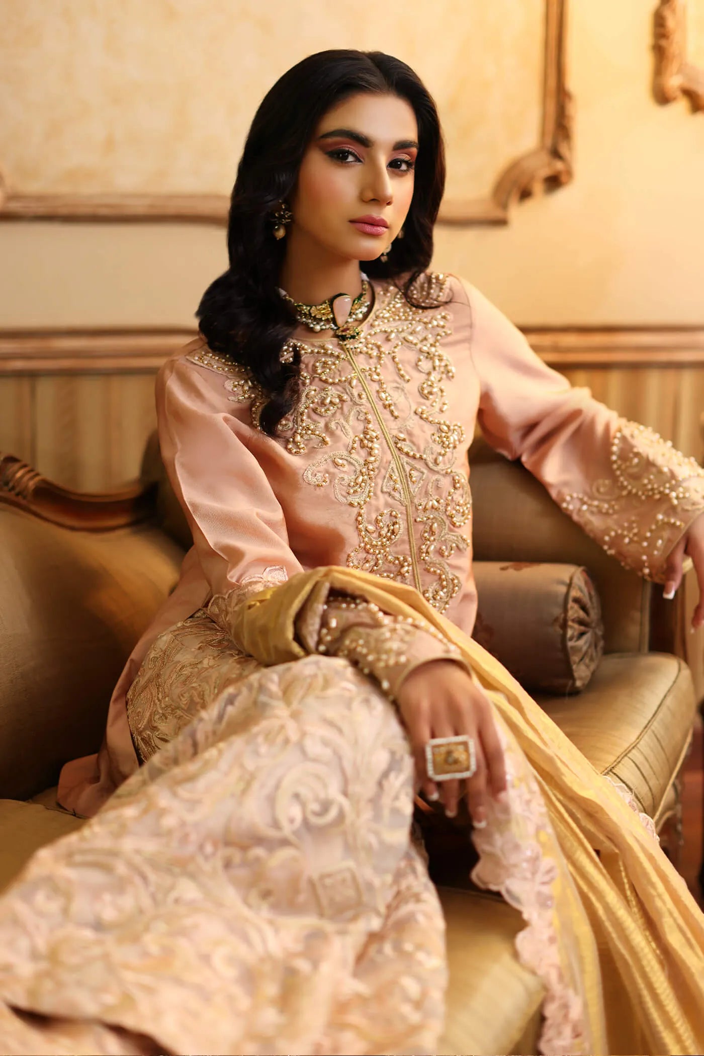 Elegant Musferah Saad CARNATION dress, Eid '24 collection, intricate embroidery, perfect for Pakistani attire in the UK.