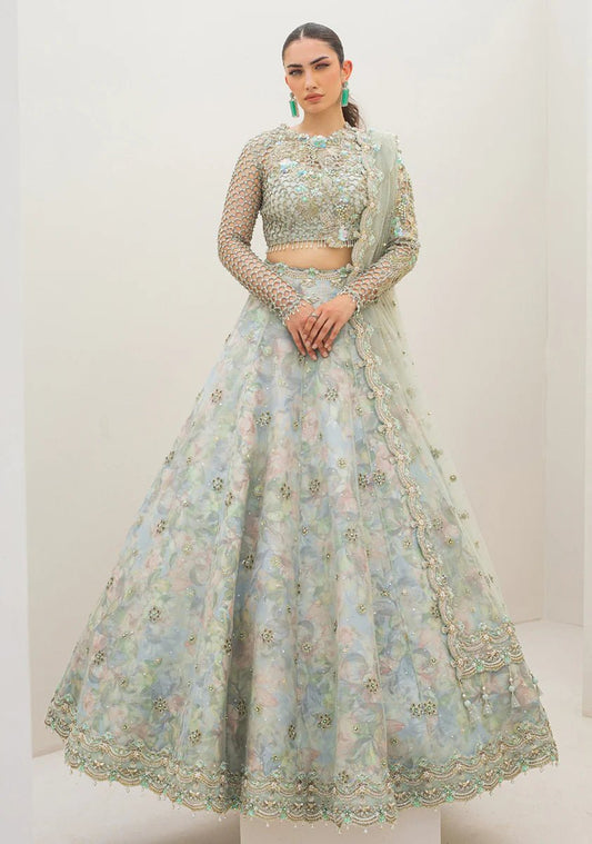 Model wearing Qalamkar Couture Nov '23 C-01 ZERLIN'S dress, epitomizing Pakistani clothes online in the UK.