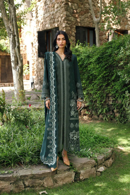 Shop Qalamkar's Qlinekari Linen in Ailis, a beautifully embroidered linen outfit with a chic karandi shawl, perfect for winter. Priced at £97. Find Pakistani winter clothes and casual pret online in the UK at Signature Labels today!