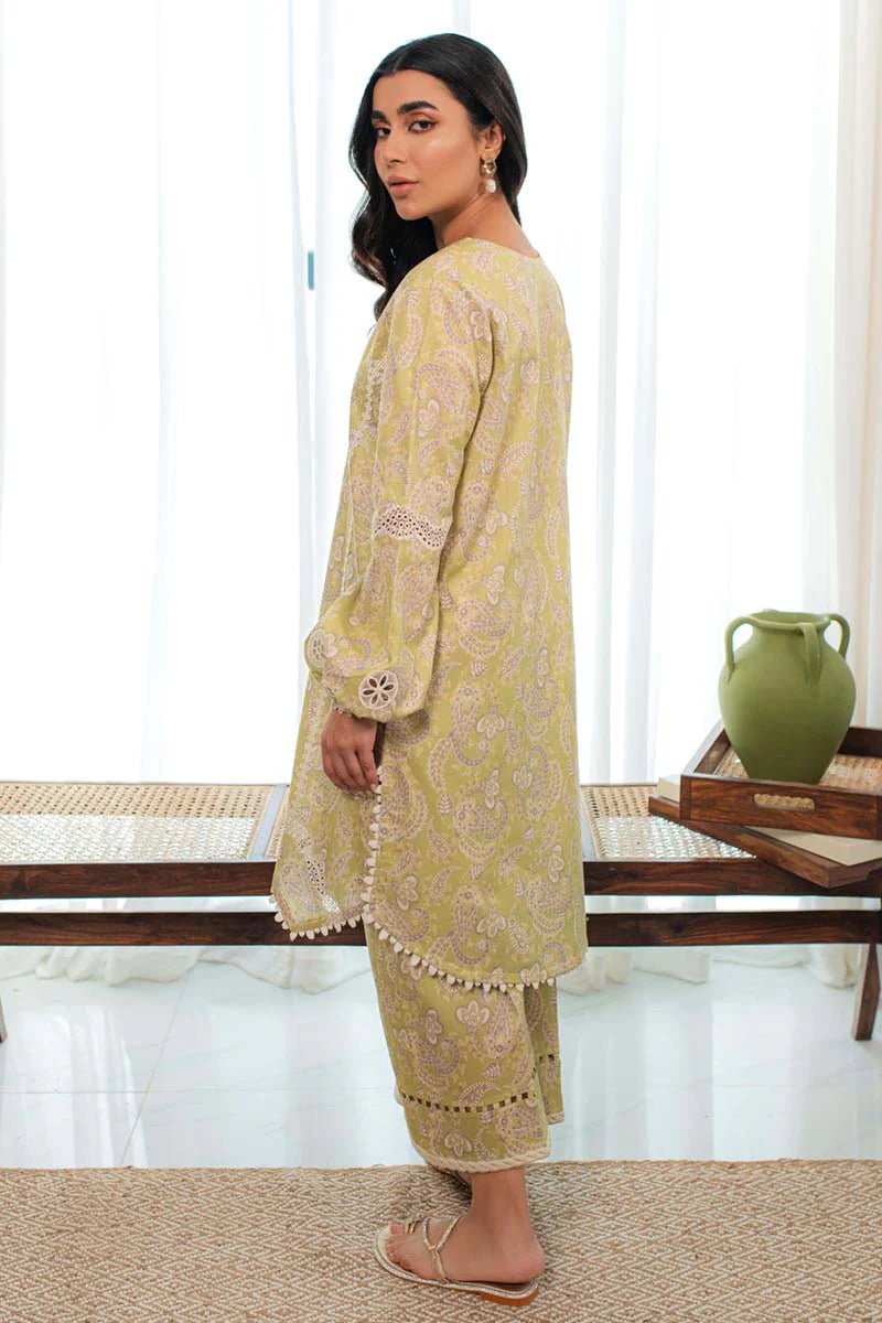 Model wearing Qalamkar Qprints 24 DP - 03 MARGOT dress, showcasing Pakistani clothes online in the UK.