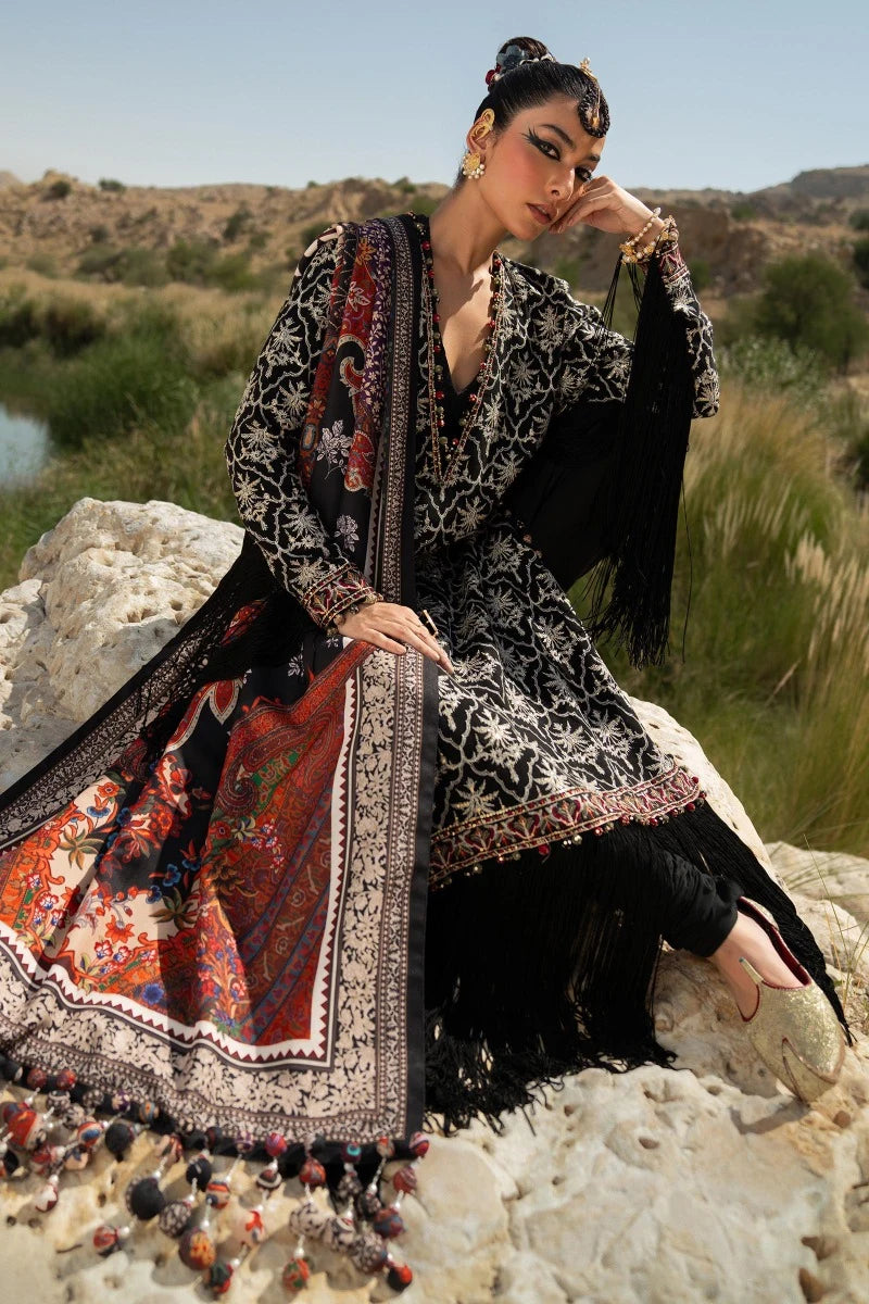 Model wearing Sana Safinaz Winter Luxury 23 S231-002A-CP dress, highlighting Pakistani clothes online in UK.