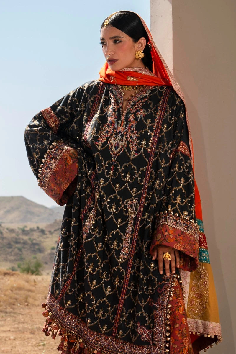 Model wearing Sana Safinaz Winter Luxury 23 S231-004A-CP, showcasing Pakistani clothes online in UK.