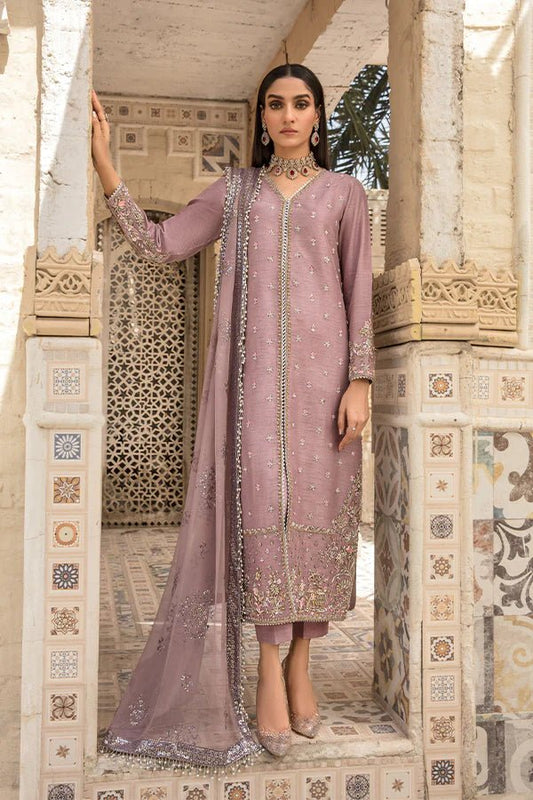 Model wearing Saffron Perissa Plum Velvet dress, showcasing Pakistani clothes online in UK.