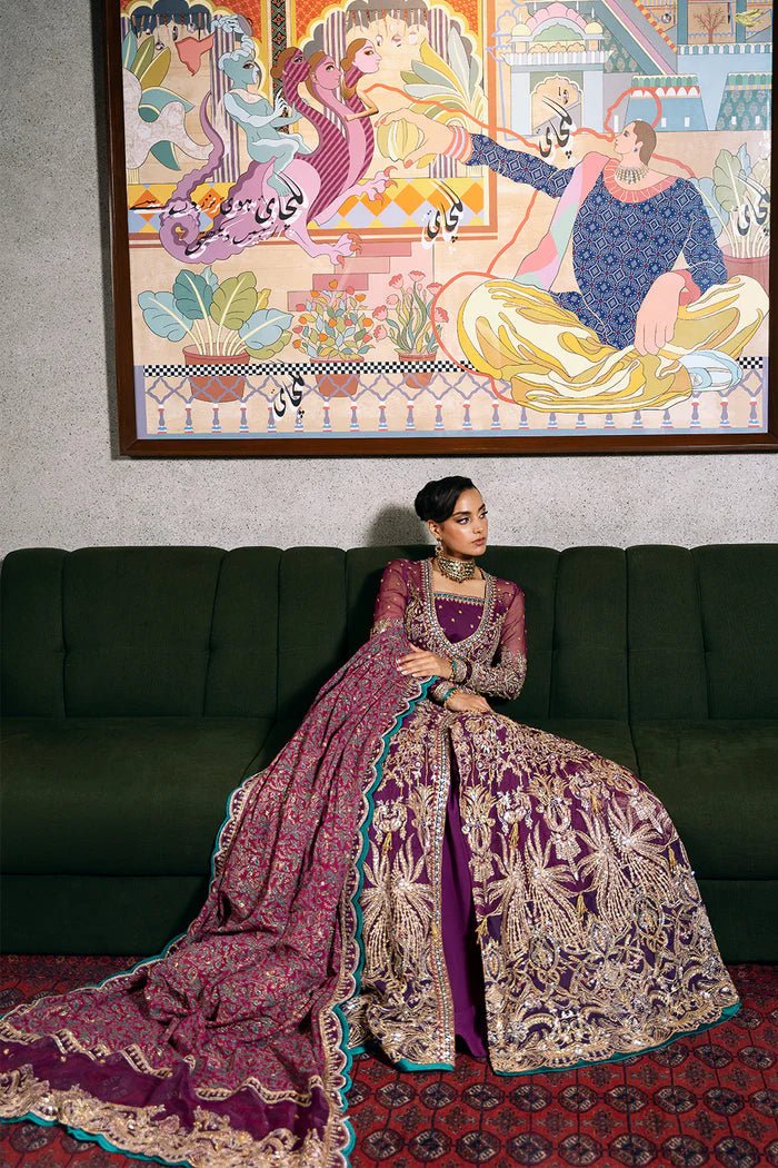 Model wearing LAVENA - SRF - D - 05 from Saira Rizwan's Festive Unstitched collection in soft pink. Luxury pret, festive, Pakistani clothes online in UK.