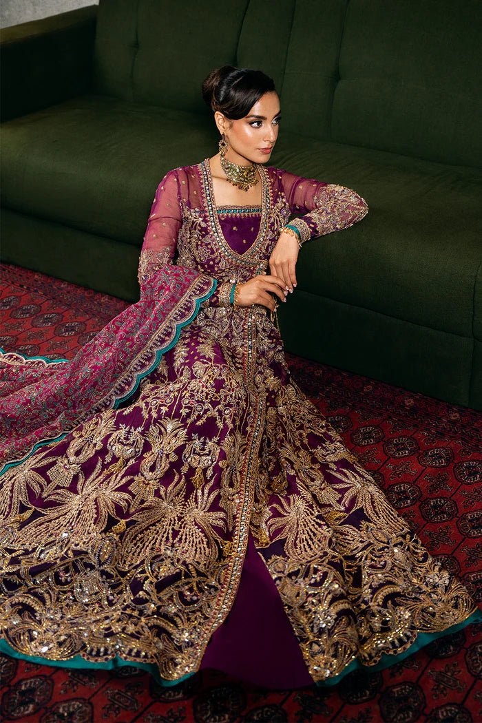 Model wearing LAVENA - SRF - D - 05 from Saira Rizwan's Festive Unstitched collection in soft pink. Luxury pret, festive, Pakistani clothes online in UK.