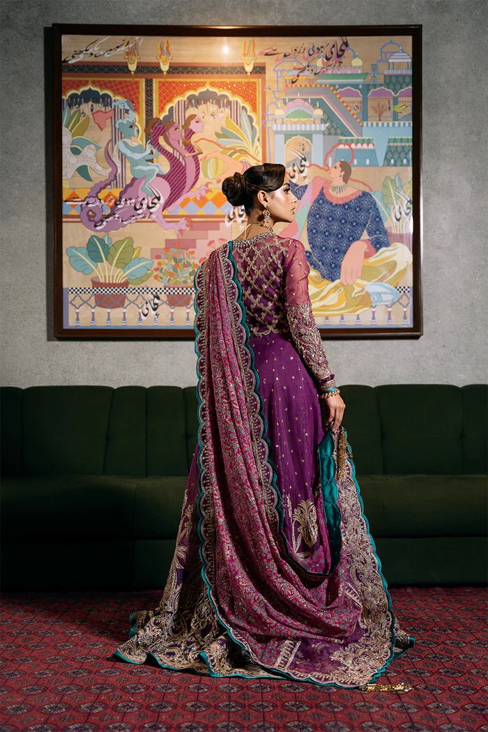 Model wearing LAVENA - SRF - D - 05 from Saira Rizwan's Festive Unstitched collection in soft pink. Luxury pret, festive, Pakistani clothes online in UK.