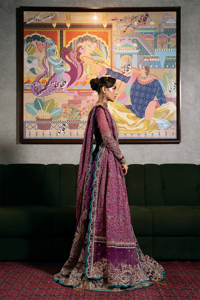 Model wearing LAVENA - SRF - D - 05 from Saira Rizwan's Festive Unstitched collection in soft pink. Luxury pret, festive, Pakistani clothes online in UK.