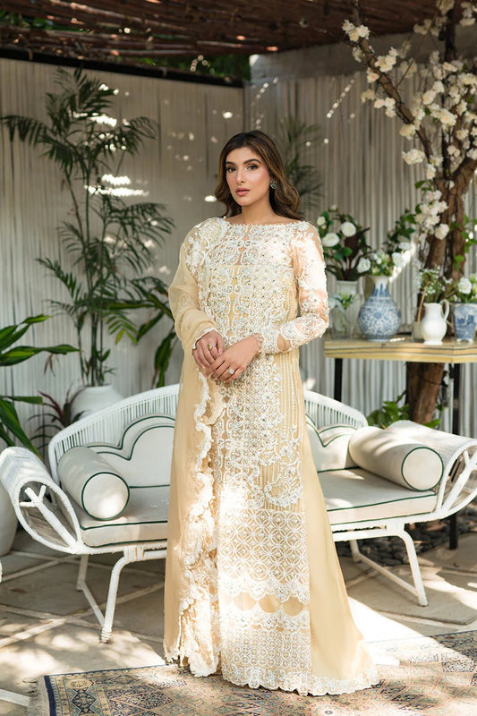 Model wearing Saira Rizwan Formals Lumiere Festive '23 DAISY SR-04 dress, Pakistani clothes online in UK.