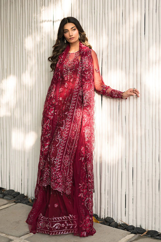 Model wearing Saira Rizwan Formals Lumiere Festive '23 REMY SR-06 dress, Pakistani clothes online in UK.