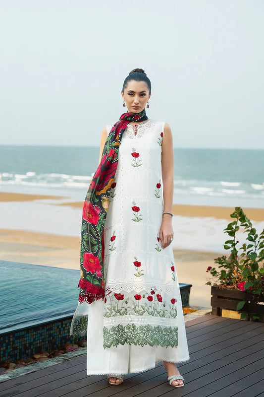 Model wearing Saira Rizwan Lawn '24 Vol II Aira SRLL2-24-03 dress, showcasing Pakistani clothes online in the UK.