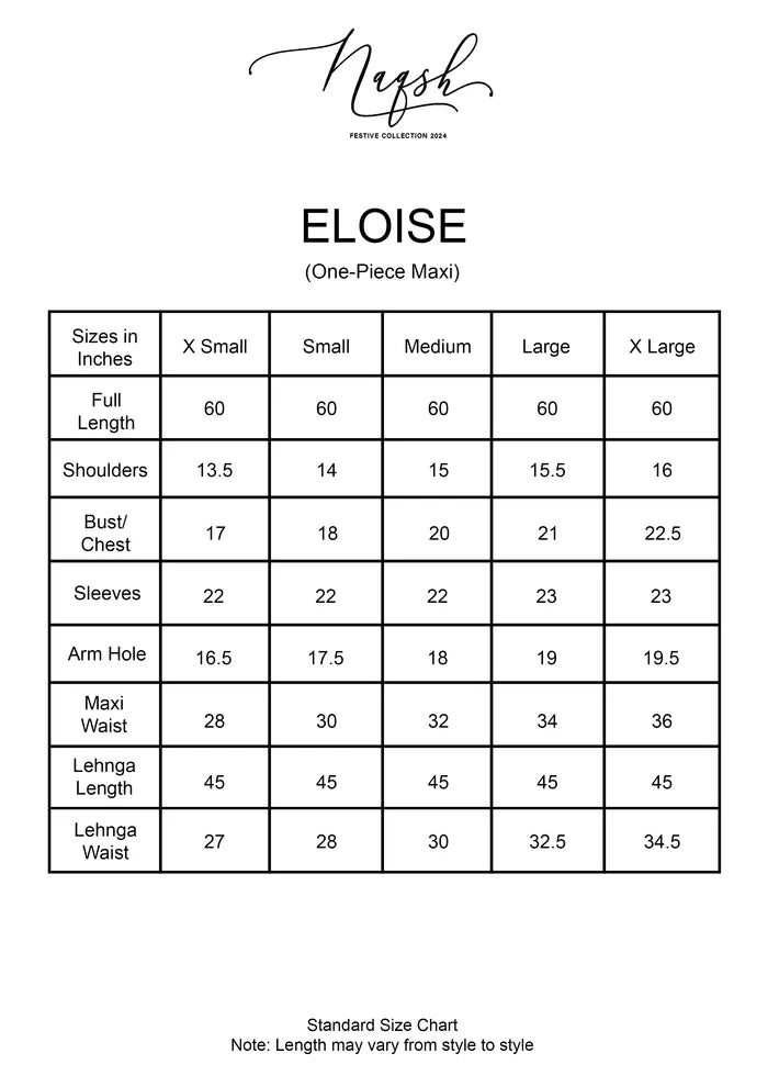 Size Chart for Saira Rizwan Eloise