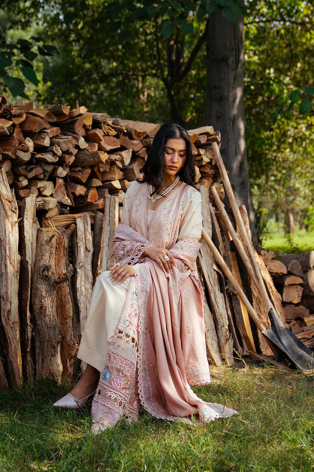 Model wearing LANA - SRW24 - 03 from Saira Rizwan's Winter Unstitched '24 Collection, highlighting elegant design. Pakistani clothes online in UK.