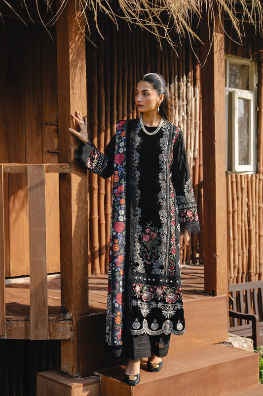 Model wearing REVNA - SRW24 - 08 from Saira Rizwan's Winter Unstitched '24 Collection featuring intricate designs. Pakistani clothes online in UK.