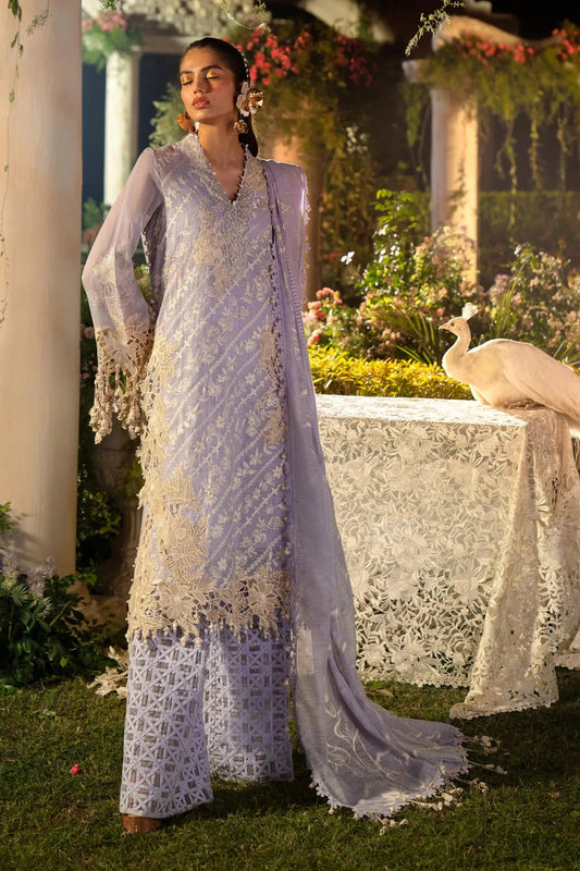 Elegant model in Sana Safinaz lavender dress L241 - 010B - 3CV, Pakistani clothes UK.