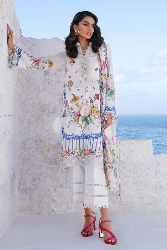 Model wearing Sana Safinaz Muzlin Spring '24 Vol-1 M241-012A-3CI dress, showcasing Pakistani clothes online in the UK.