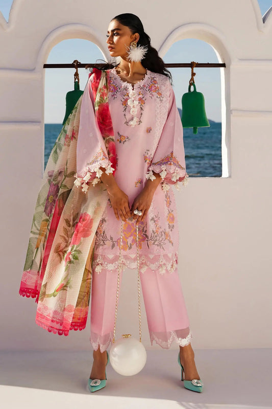 Model wearing Sana Safinaz Muzlin Spring '24 Vol-1 M241-016A-3CL dress, highlighting Pakistani clothes online in the UK.