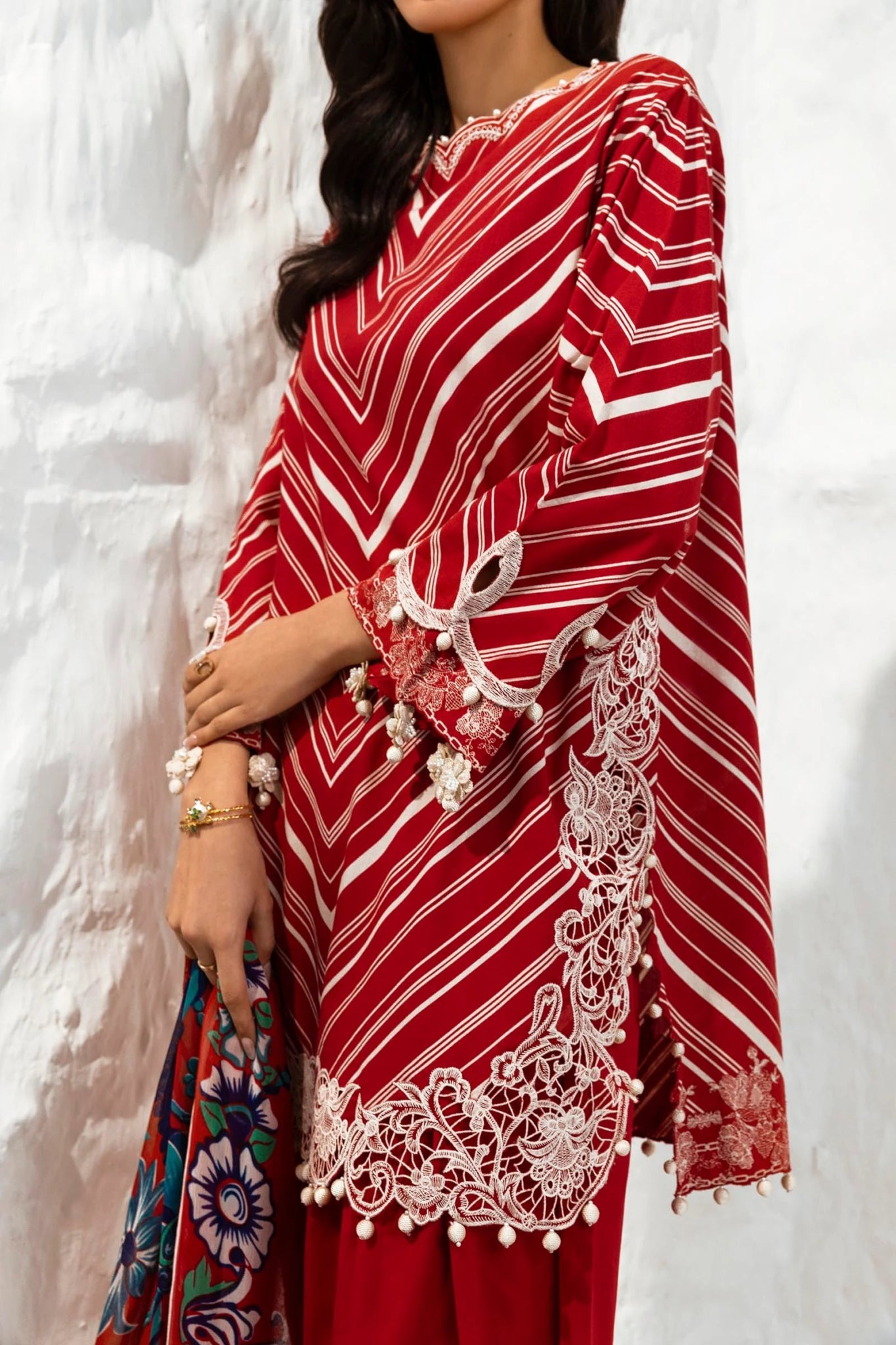 Model wearing Sana Safinaz Muzlin Summer '24 M242 - 002A - CI dress, a chic choice for Pakistani clothes online in the UK.