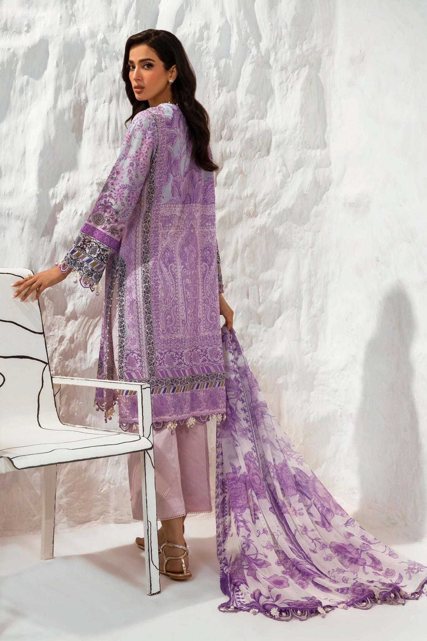 Model wearing Sana Safinaz Muzlin Summer '24, Design M242 - 006B - CI dress, a must - have for Pakistani clothes online in the UK.