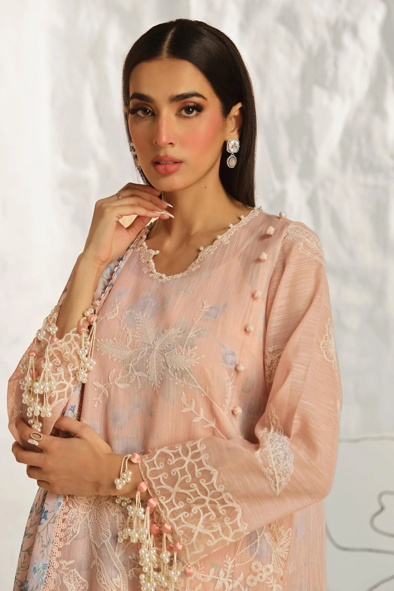 Model wearing Sana Safinaz Muzlin Summer '24, Design M242 - 016B - CJ, perfect for Pakistani fashion online in the UK.