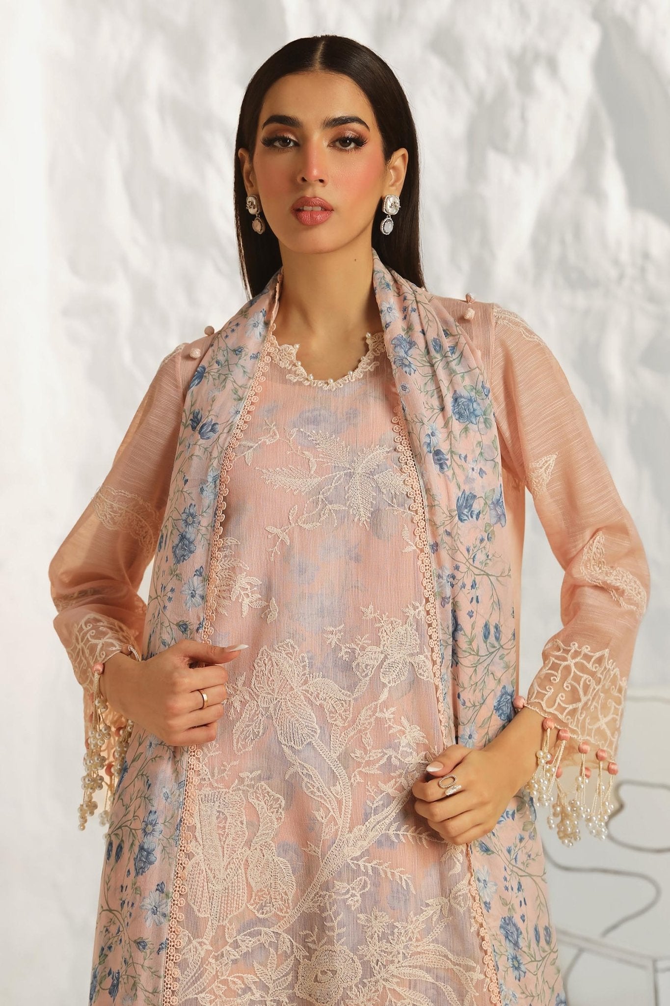 Model wearing Sana Safinaz Muzlin Summer '24, Design M242 - 016B - CJ, perfect for Pakistani fashion online in the UK.