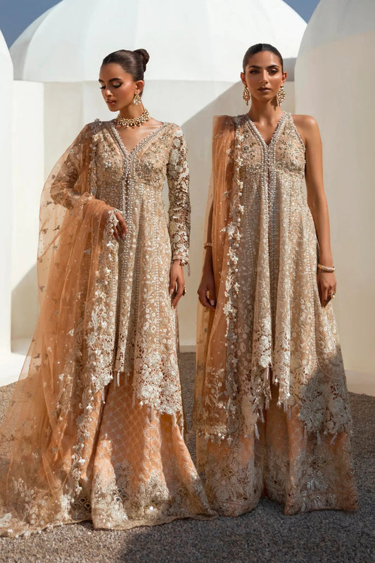 Models in glittering Sana Safinaz N241 - 002 - 3CT dresses from UK's NURA Festive Collection.