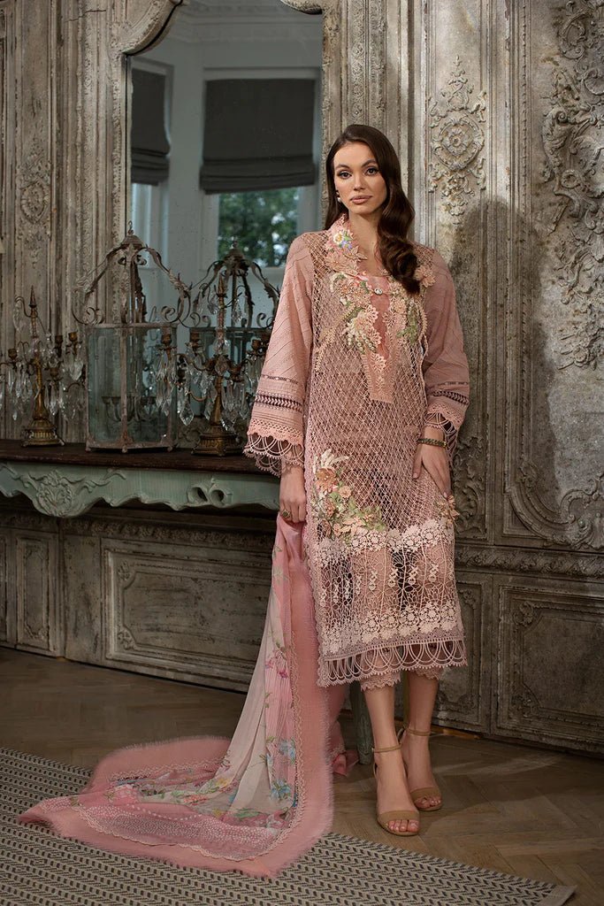 Elegant Sobia Nazir DESIGN 7B, a blush pink Pakistani lawn dress, captures UK's latest ethnic trends.