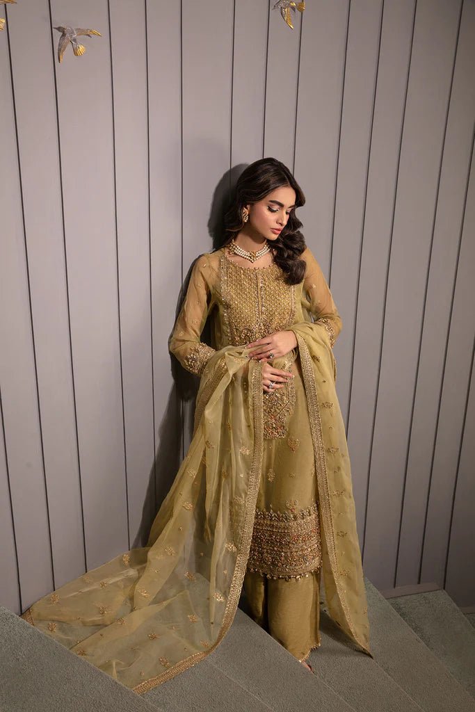 Model wearing Sobia Nazir's Design 01 from Luxury Pret '24, showcasing Pakistani fashion online in the UK.