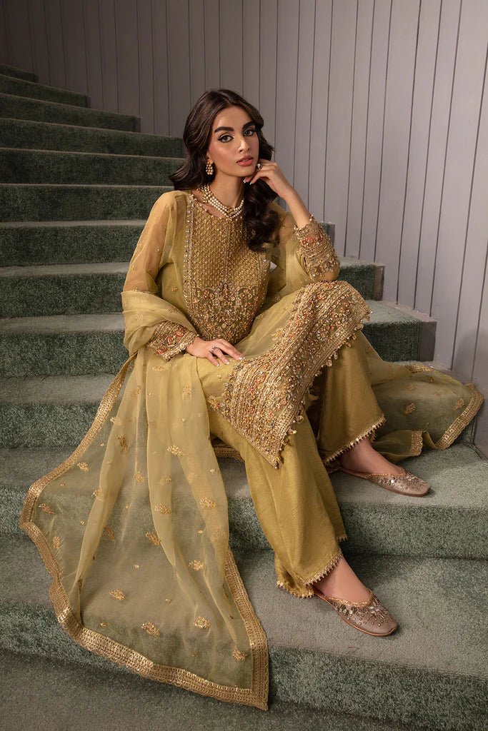 Model wearing Sobia Nazir's Design 01 from Luxury Pret '24, showcasing Pakistani fashion online in the UK.