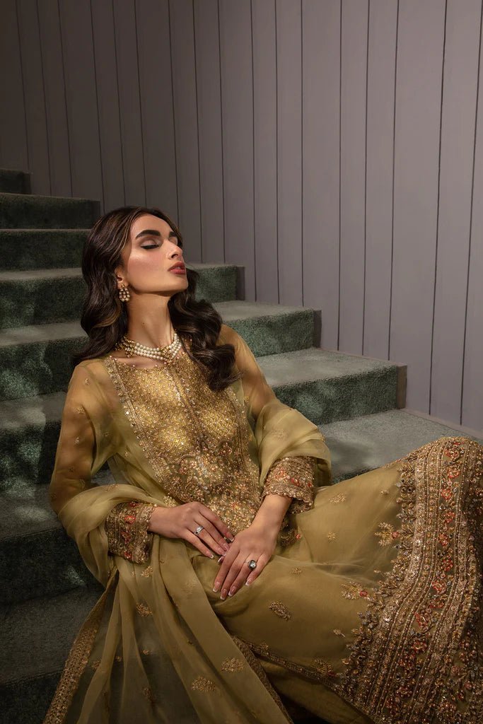 Model wearing Sobia Nazir's Design 01 from Luxury Pret '24, showcasing Pakistani fashion online in the UK.