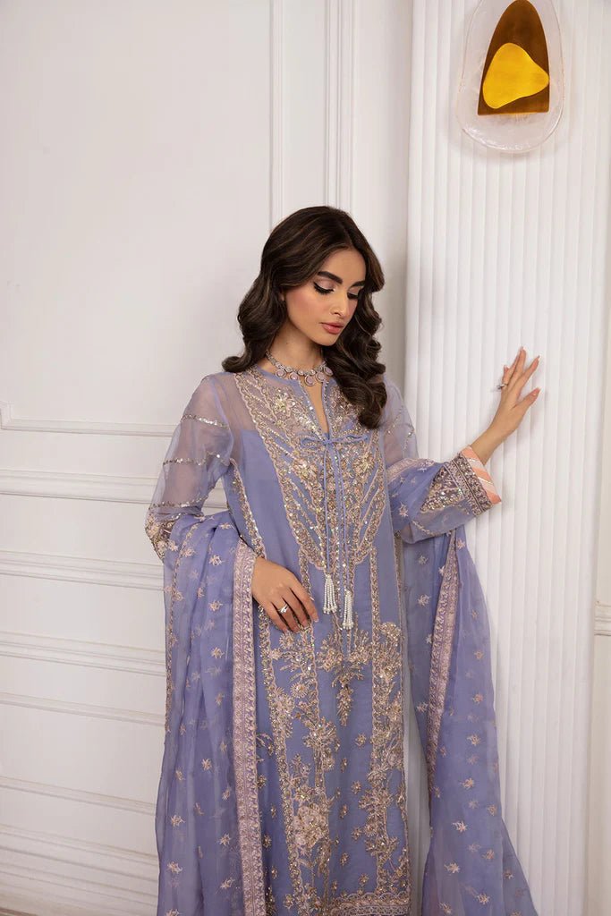 Model wearing Sobia Nazir's Design 03 from Luxury Pret '24, showcasing Pakistani fashion online in the UK.