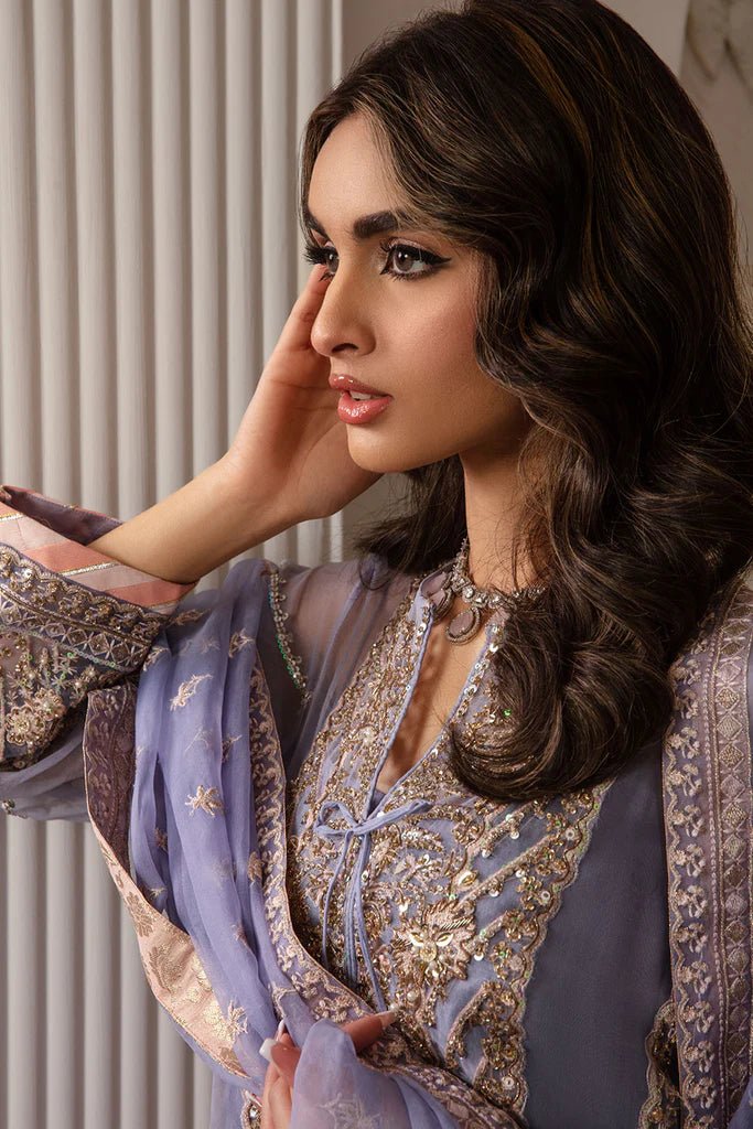 Model wearing Sobia Nazir's Design 03 from Luxury Pret '24, showcasing Pakistani fashion online in the UK.