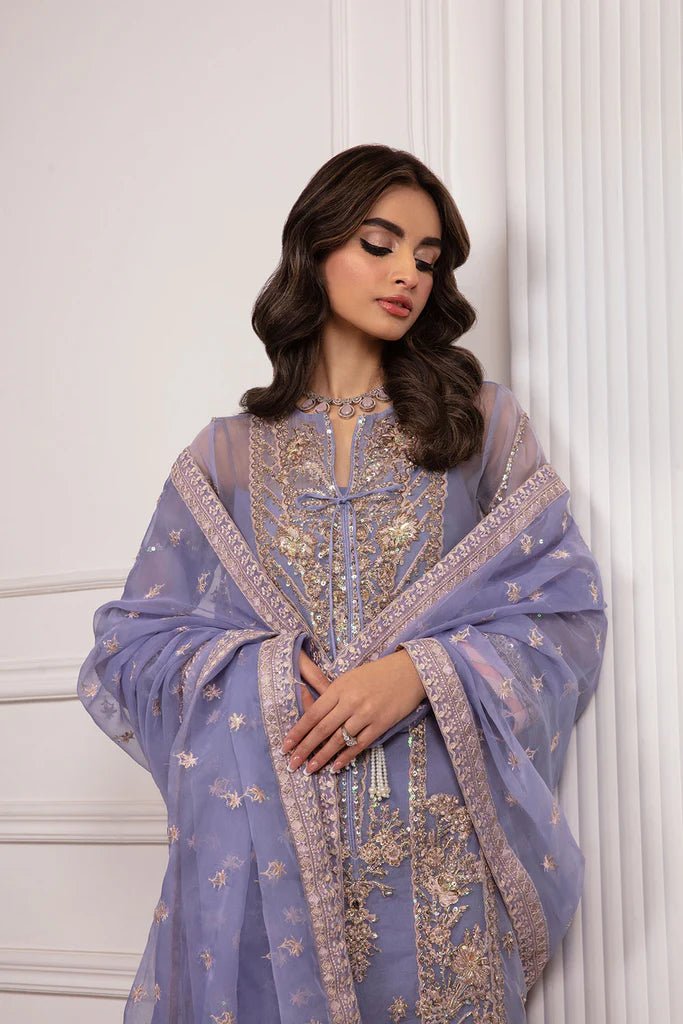 Model wearing Sobia Nazir's Design 03 from Luxury Pret '24, showcasing Pakistani fashion online in the UK.