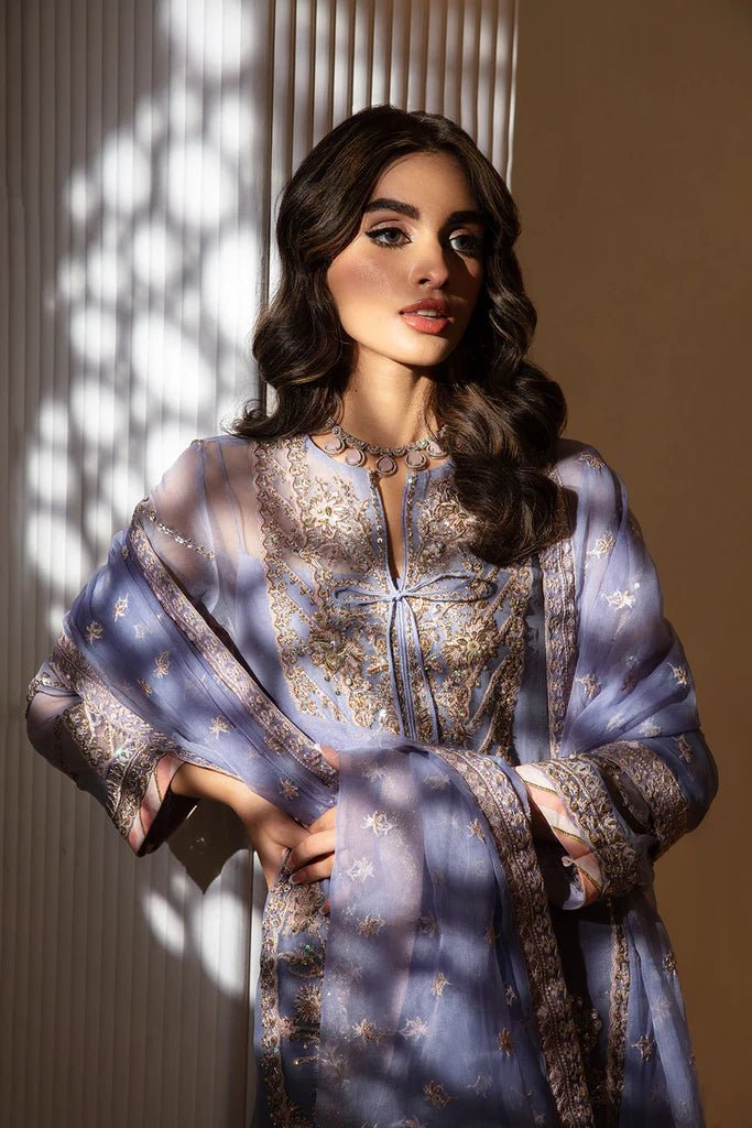 Model wearing Sobia Nazir's Design 03 from Luxury Pret '24, showcasing Pakistani fashion online in the UK.