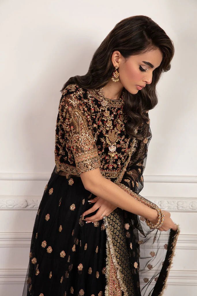 Model wearing Sobia Nazir's Luxury Pret '24 Design 07 dress, showcasing Pakistani fashion online in the UK.