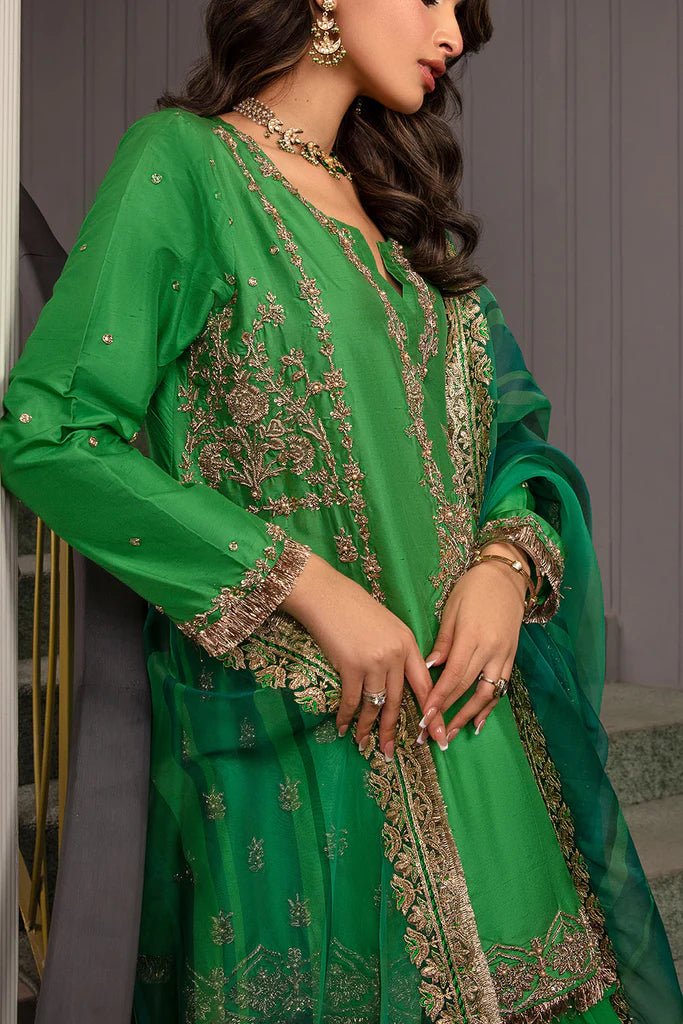 Model wearing Sobia Nazir's Design 08 from Luxury Pret '24, showcasing Pakistani fashion online in the UK.