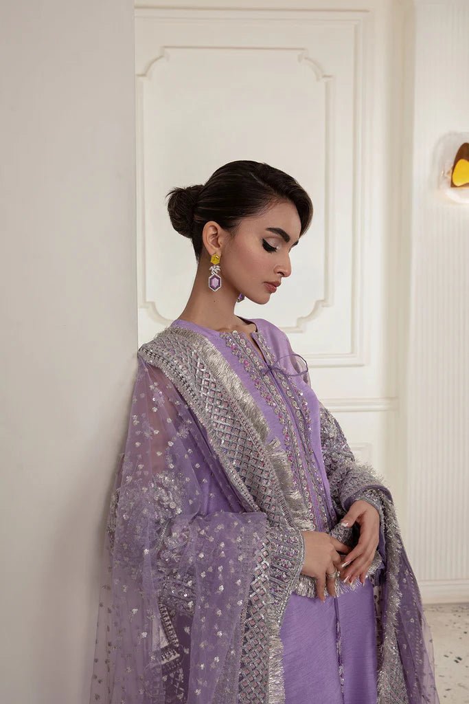 Model wearing Sobia Nazir's Design 09 from Luxury Pret '24, showcasing Pakistani fashion online in the UK.