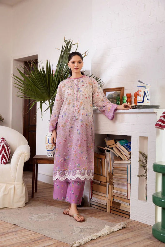 Model wearing Design 4B dress from Sobia Nazir's SN Basics '24 Unstitched collection. Shop Sobia Nazir and Pakistani clothes online in UK.