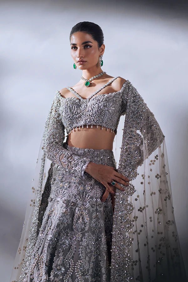 Model showcasing Soraya EISLEY dress, Pakistani bridal couture, available online for UK Pakistani clothes shoppers.