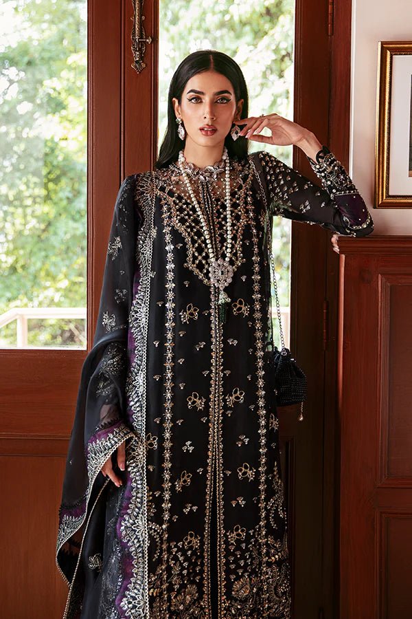 Model wearing Soraya's Lumene RTW Noir dress, a chic addition to Pakistani fashion online in UK.