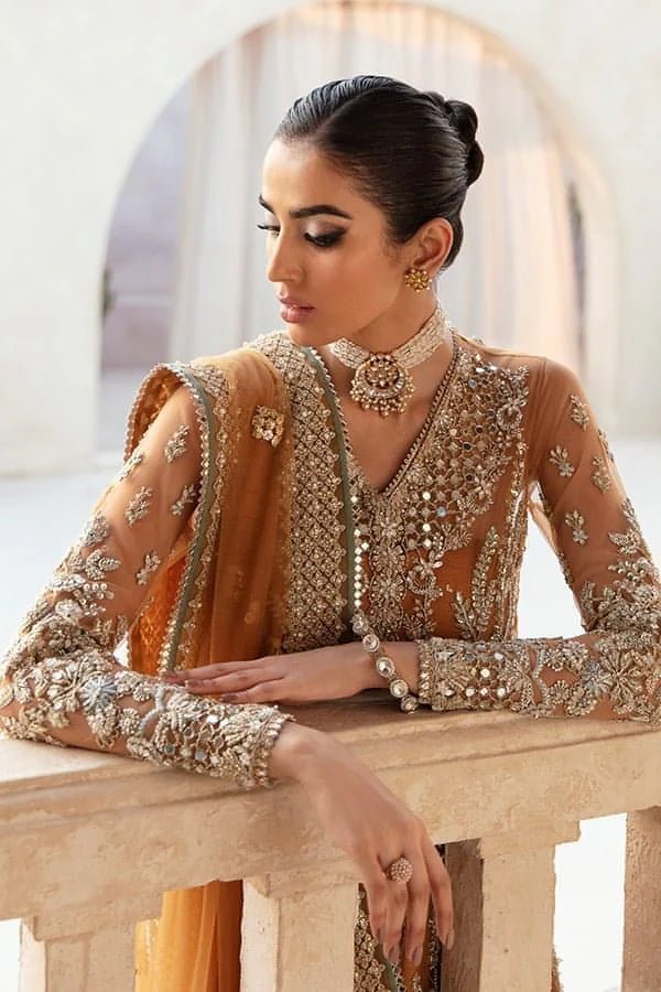 Model wearing Soraya NAIRA Bridal dress, a stunning addition to Pakistani wedding clothes online in the UK.