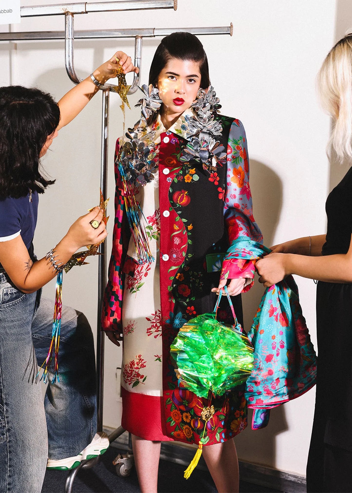 Model wearing multicolour Sauvage outfit from Hussain Rehar, ideal for Pakistani luxury pret and Pakistani clothes online in UK.
